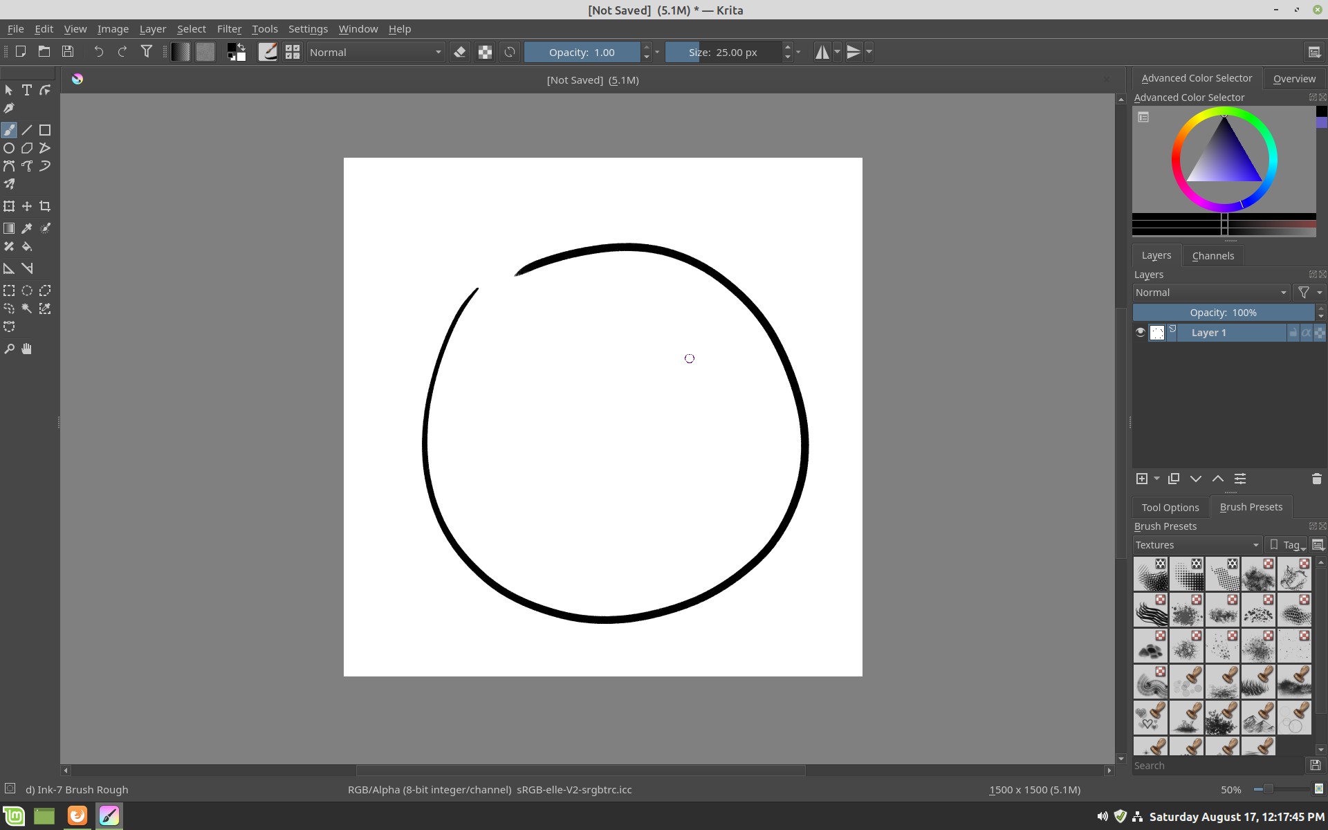 a circle drawn in KRITA on windows using Wacom CTL-671